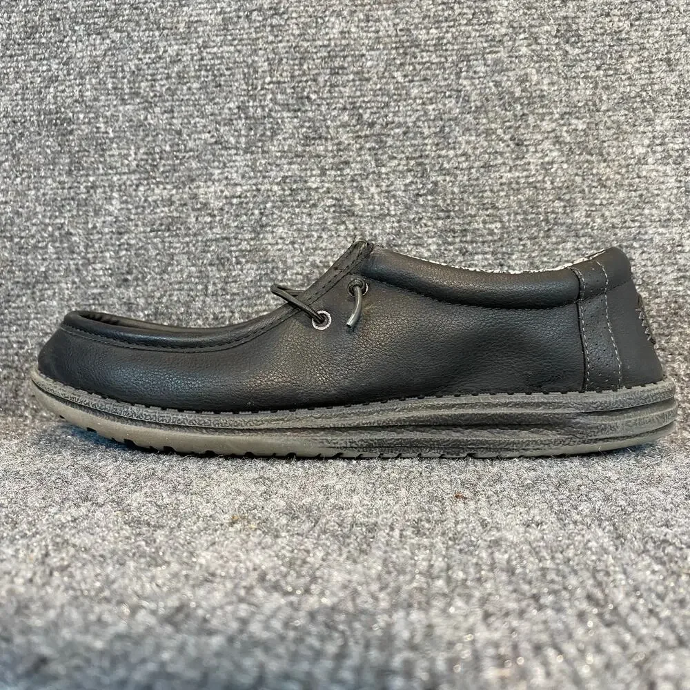 Hey Dude Mens Wally Classic Slip On Shoes Leather Comfort Loafers 11 Black